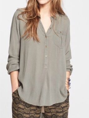Free People Boyfriend Army Gauze tunic shirt top large oversized NWOT new